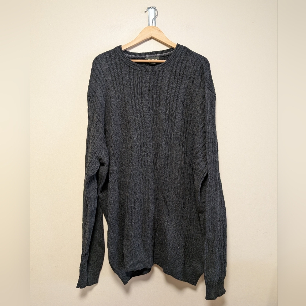 Eddie Bauer Tall 3XL Grey Cable Knit Cotton Sweater Crewneck
